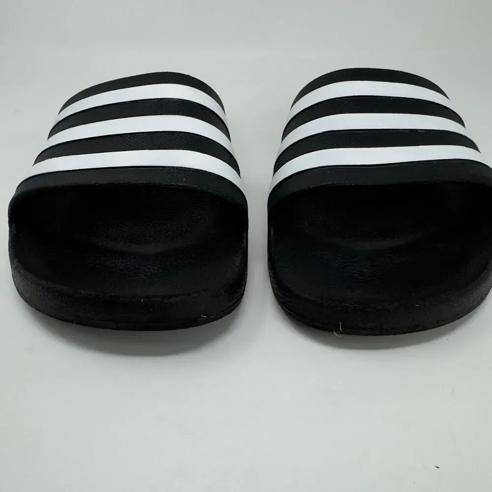 Adidas Black and White Striped Slide Sandal M10 / W11